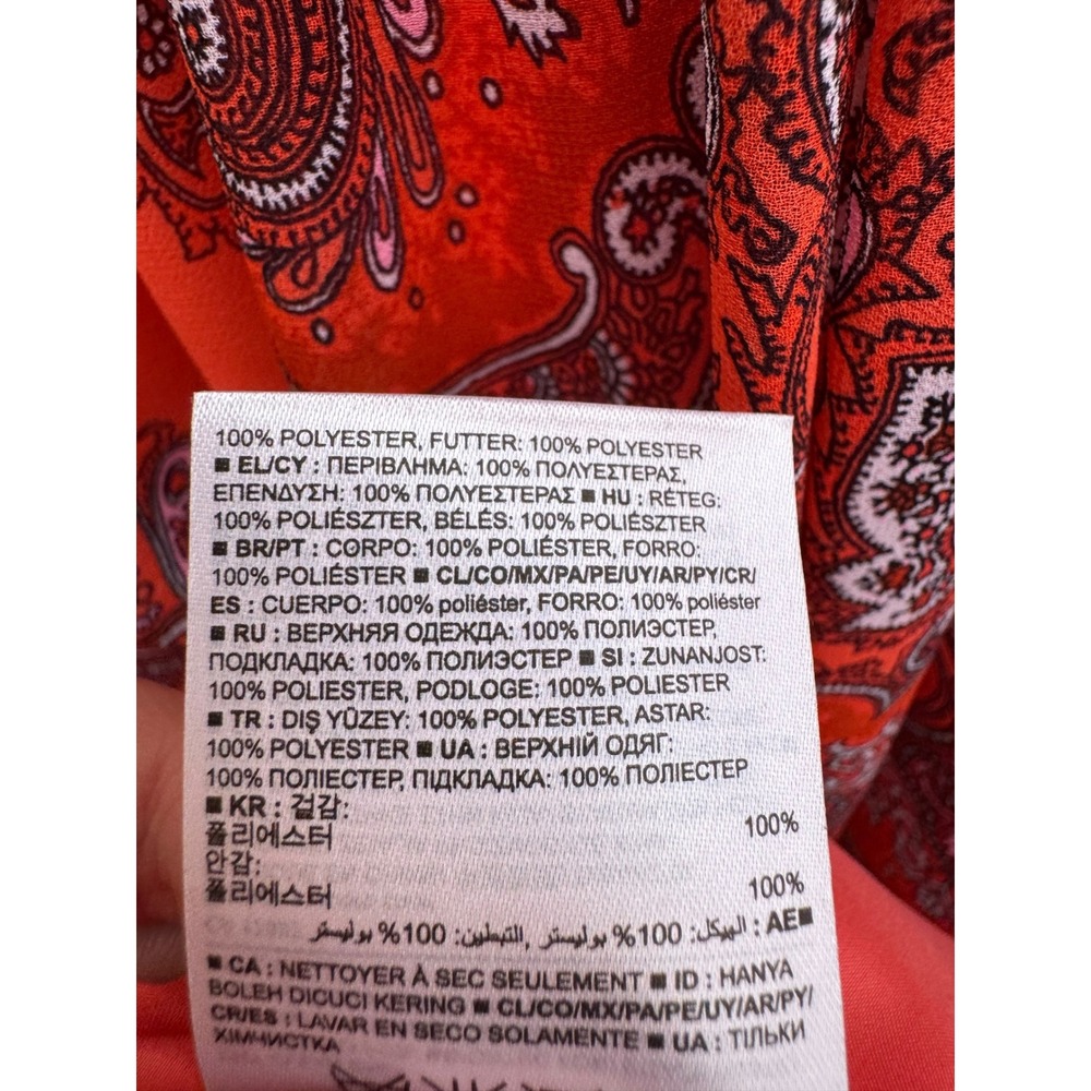 Banana Republic Red Paisley Midi Dress Chiffon Spaghetti Straps Mini Ruffle Sz10 - Picture 9 of 16